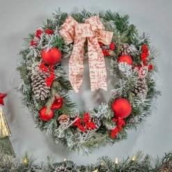Gerson International Wreaths*24 In Flocked Holiday Wreath With Bow, Berries And Ornaments