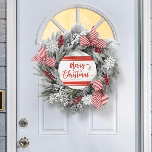 Gerson International Wreaths*24 In Flocked Merry Christmas Wreath With Snowflakes