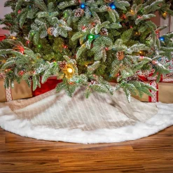 Gerson International Tree Skirts*48 In White Cable Knit Christmas Tree Skirt, Faux Fur Trim