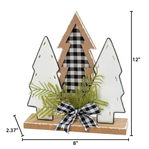 Gerson International Tabletop Items*12-In H Wood Holiday Trees With Pine & Bow Accent