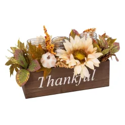 Gerson International Tabletop Pieces*16-In Long Wood Fall Box Filled With Florals And 3 Candle Jars