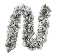 Kurt Adler Lawn And Outdoor Decor* 9-Foot Pre-Lit Clear Incandescent Flocked Garland