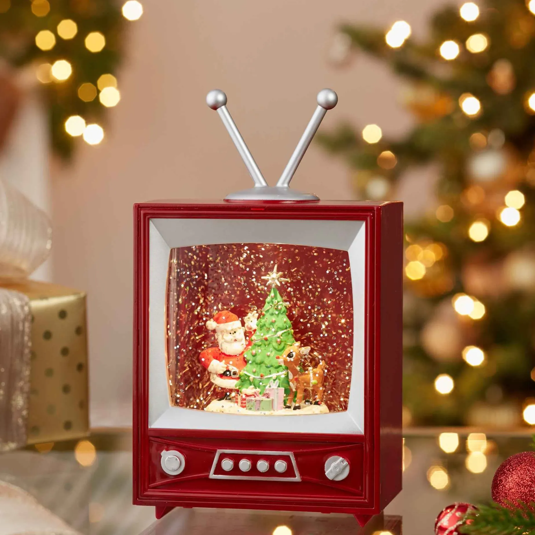 Kurt Adler Tabletop Items* 8.5-Inch Battery-Operated Rudolph And Santa Musical Tv Table Piece