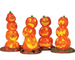 Lemax Village Collection Halloween Villages* Light Up Pumpkin Stack, Set/4, Battery Operated #34623