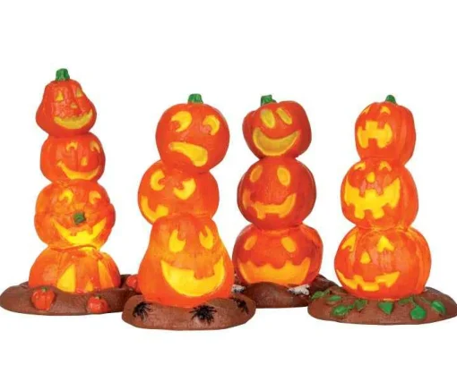 Lemax Village Collection Halloween Villages* Light Up Pumpkin Stack, Set/4, Battery Operated #34623