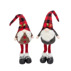 Gerson International Tabletop Items*Set Of 2 Christmas Holiday Gnome Figurines, Black Red Gingham