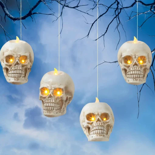 Gerson International Ligthed Items*Set Of 4 Floating Halloween Skull Candles With Remote, Timer