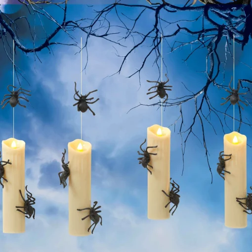 Gerson International Ligthed Items*Set Of 4 Floating Halloween Spider Candles With Remote, Timer