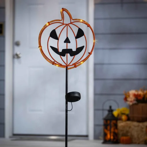 Gerson International Lawn & Outdoor Decor*Set Of 2 Solar Metal Pumpkin Lantern Yard Stake, Outdoor Decor