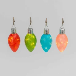 Gerson International Accent Lighting*Set Of 4 Solar Powered Christmas Holiday Glass Light Bulbs