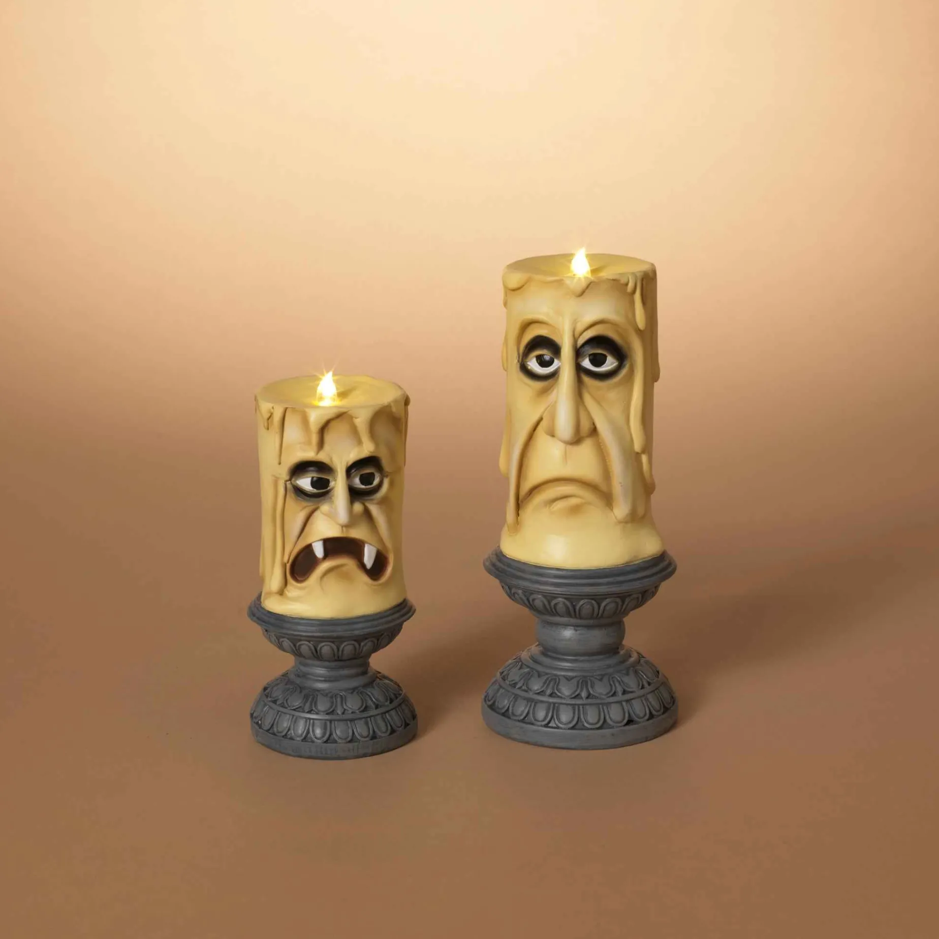 Gerson International Ligthed Items*Set Of 2 Spooky Decor Gothic Halloween Resin Candles With Faces