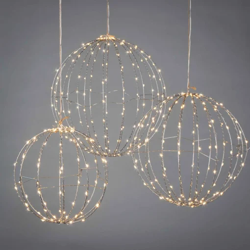 Gerson International Accent Lighting*Set Of 3 Whimsical Lighted Metal Spheres, Warm White Leds