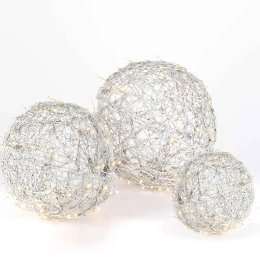 Gerson International Accent Lighting*Set Of 3 White Modern Organic Vine Balls, Battery Operated Led