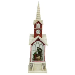 Arys Imports Waterglobes & Lanterns*Snowy Chapel With Led Warm White Light Up Nativity Holy Family Scene Spinning Glitter Waterglobe