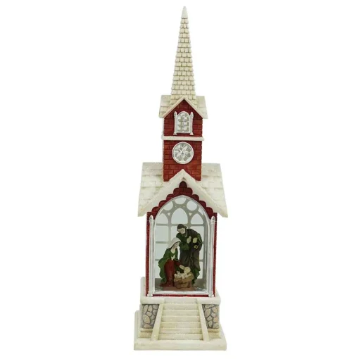 Arys Imports Waterglobes & Lanterns*Snowy Chapel With Led Warm White Light Up Nativity Holy Family Scene Spinning Glitter Waterglobe