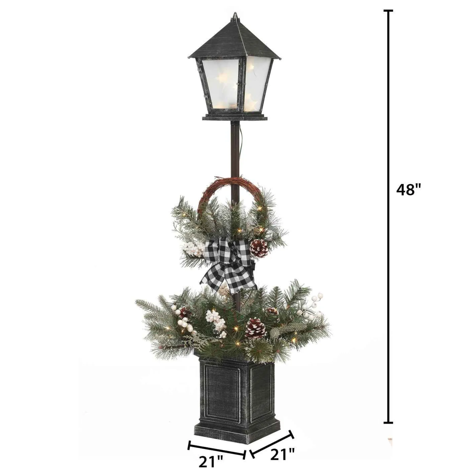 Gerson International Accent Lighting*Vintage Lantern Post With Wreath And Micro Led Lights, Timer