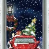 Arys Imports Snow Machines*White Frame Snowing Wall Plaque With Red Car